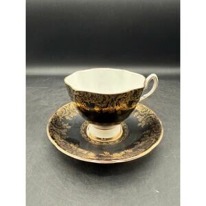 Vintage Salisbury Black and Gold Tea Cup & Saucer-Bone China-England